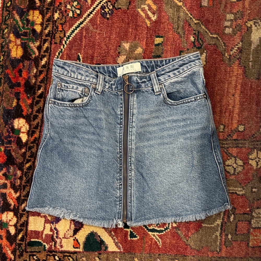 We The Free Blue Denim A-Line Skirt